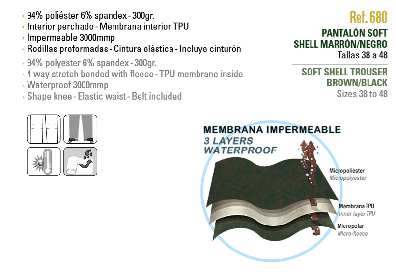 Pantalón soft shell marrón/negro - Benisport ®