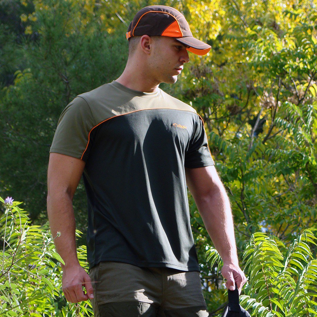 Camiseta técnica caqui/naranja Benisport ®