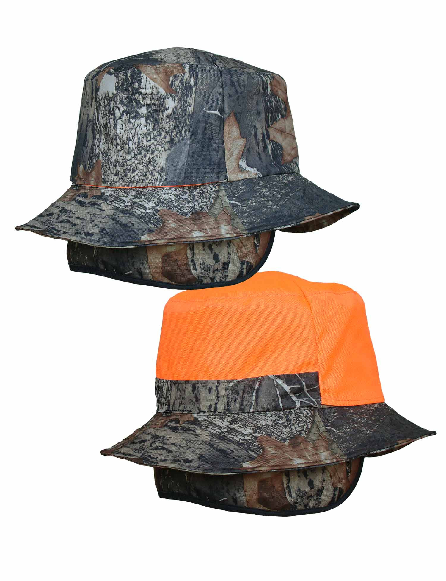 Sombrero orejeras impermeable reversible camu/naranja