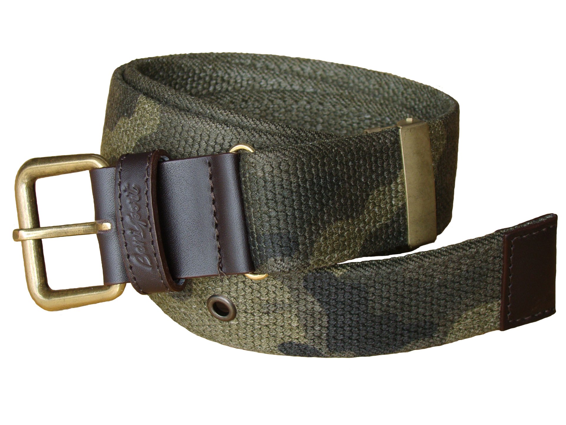 Cinturón camuflaje, con aplicaciones de piel